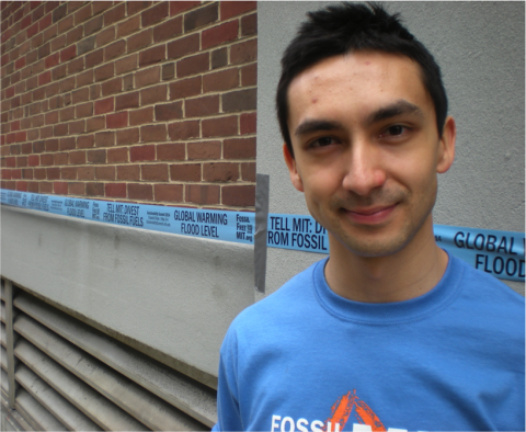 MIT Grad Student Geoffrey Supran, a coordinator of Fossil Free MIT (photo by Dave Goodman)