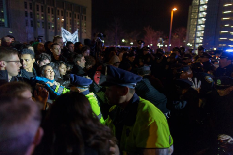 Woman Grabbed by Boston Police Officer During 11_25_14 Ferguson Solidarity March in Boston - photo by Leonardo March for Open Media Boston
